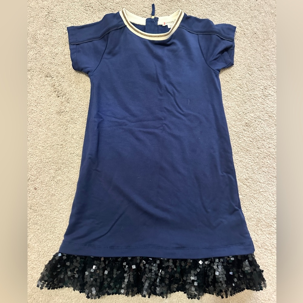 Crewcuts Navy and Cream Dress with Gold Accents